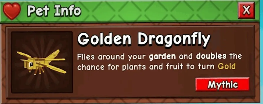 GaG 2 Golden Dragonfly Pet GaG 2 Golden Dragonfly Pet