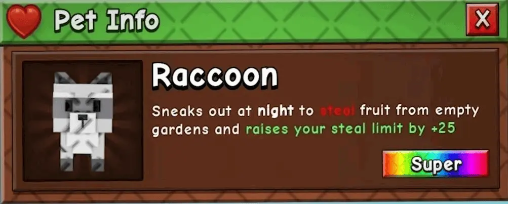 GaG 2 Raccoon Pet GaG 2 Raccoon Pet